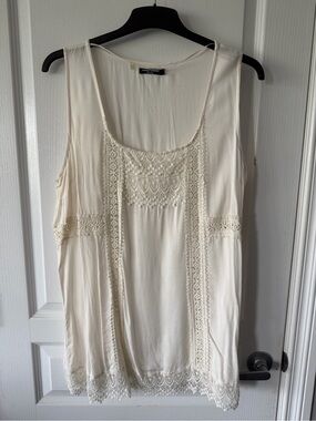 Plus Size Point Zero Cream Lace-Trim Sleeveless Top